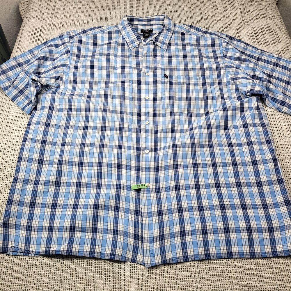 Ralph Lauren Jeans Co Shirt Mens 2XLT Blue Plaid Short Sleeve Button‎ Front